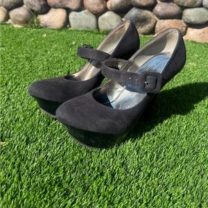 Elegant Black Suede Mary Jane Heels